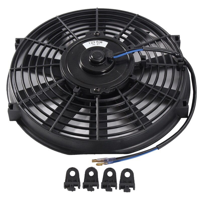 Ny 10 tommer 12v 80w 2100 o / m lige sort klinge elektrisk køling radiator tank ventilator monteringssæt universal: Default Title