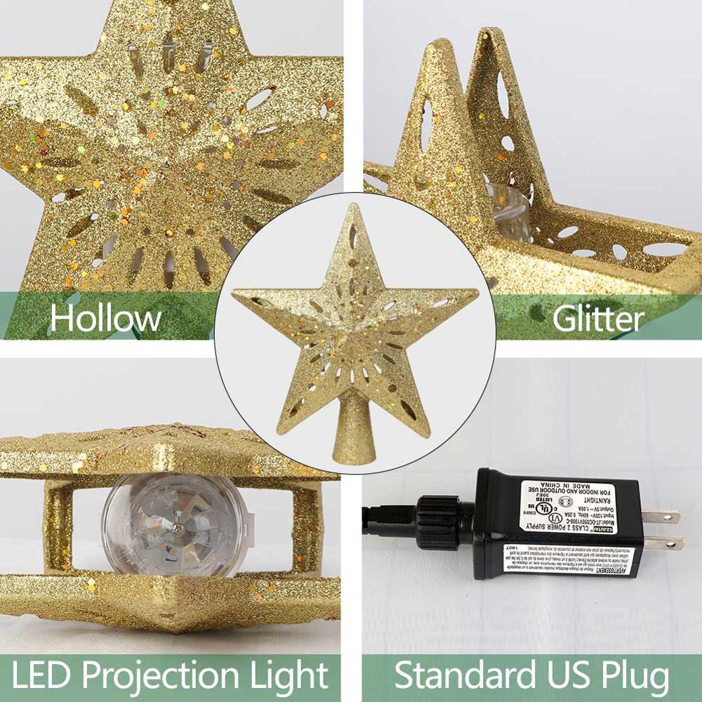Ourwarm christmas tre topper glitter tent stjerne tre topper med justerbar roterende magisk projektor juledekorasjon
