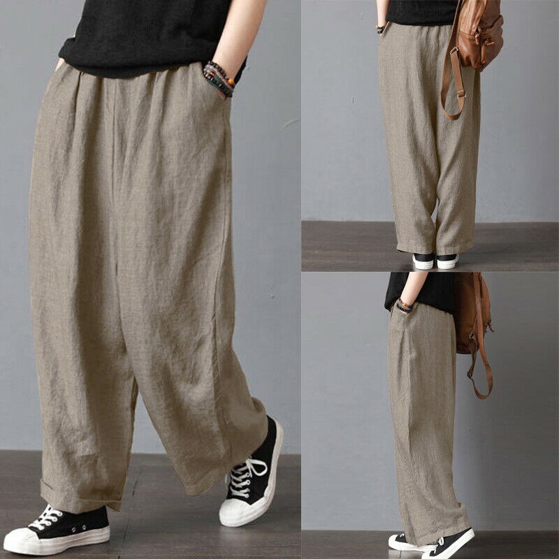 Herre bukser med brede ben i bomull, sommer løs fritidsform rett stretch bloomers bukser harem plus size klær s -3xl