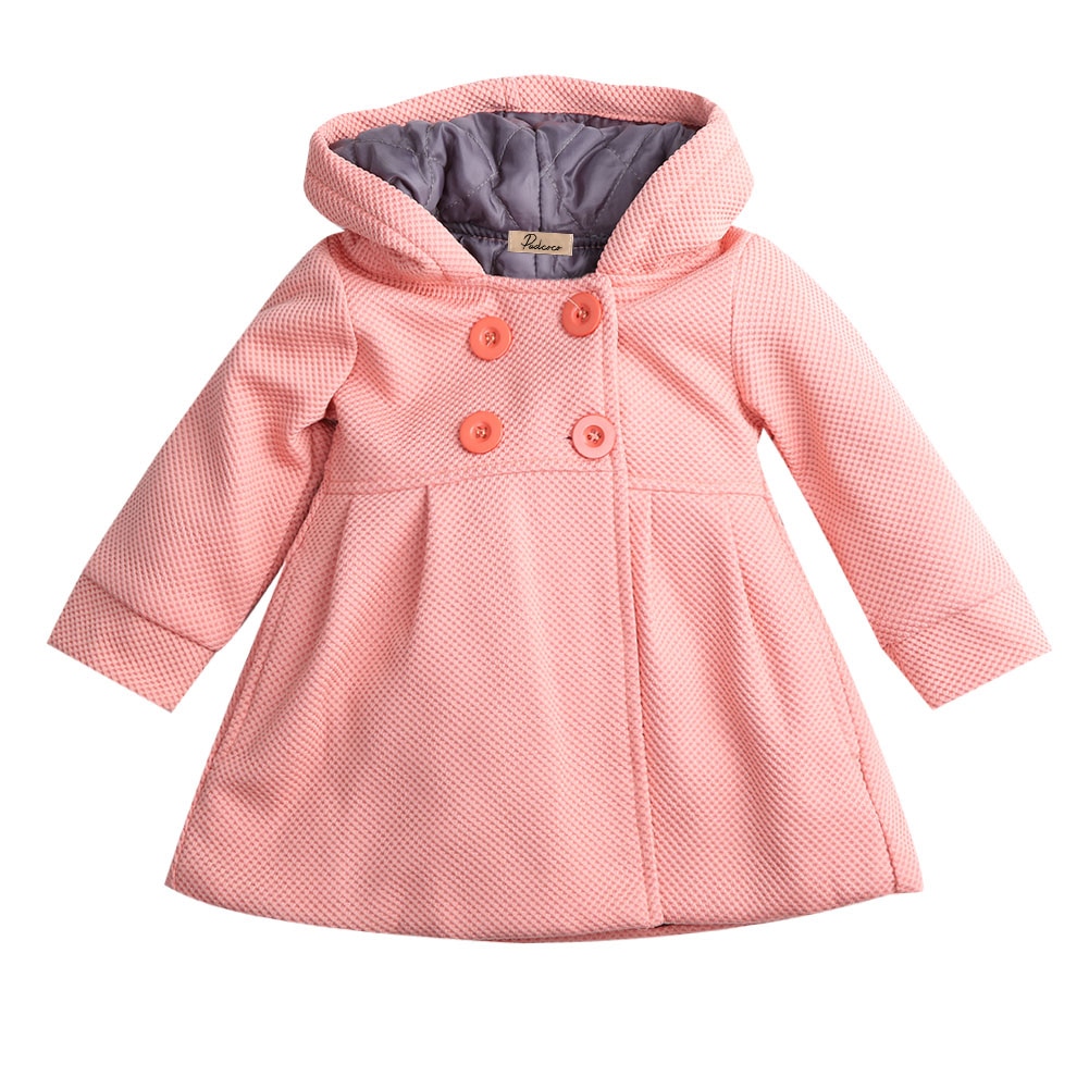 Del Cotone di modo di Nuovo Del bambino Del bambino Dei Vestiti Della Ragazza Autunno Inverno Pulsante del Clacson con Cappuccio del Cappotto Della Tuta Sportiva del Rivestimento Delle Ragazze 6M-3T