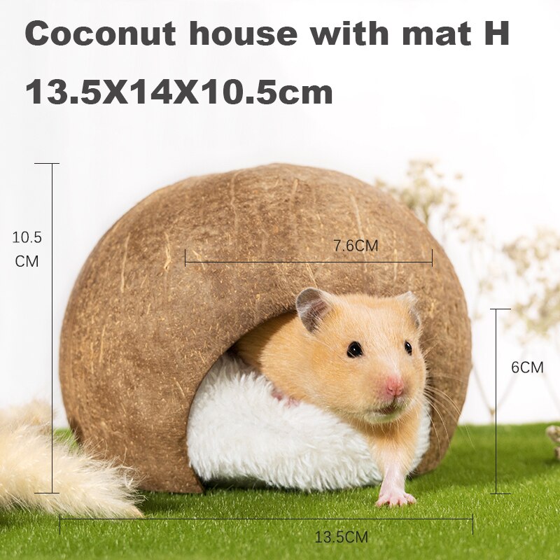 Hamster naturlig kokosnød hus lille kæledyrsskur hus senge gunie tyggelegetøj hamster tilbehør fuglebure: Kokoshus h