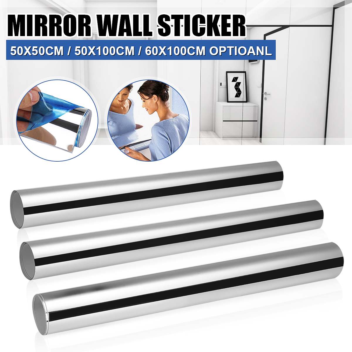 Self Adhesive Reflective Stickers Film Mirror Convention Mirror Foil Wall Stickers Removable Mirror Paste