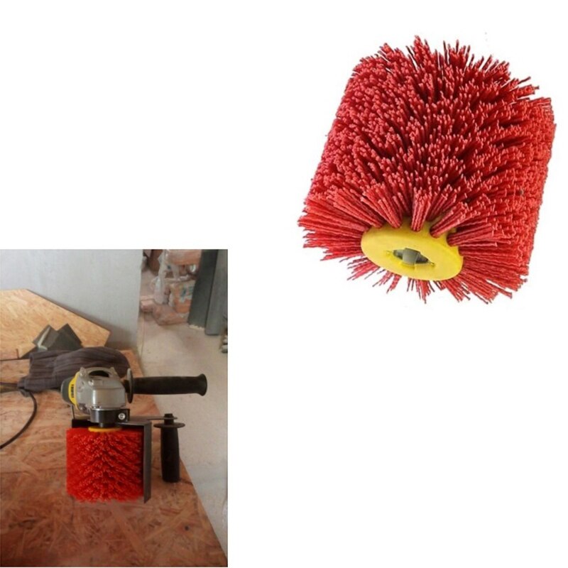 Red Abrasive Wire Drum Brushes Deburring Polishing Buffing Wheel for Furniture Wood Angle Grinder Adapter