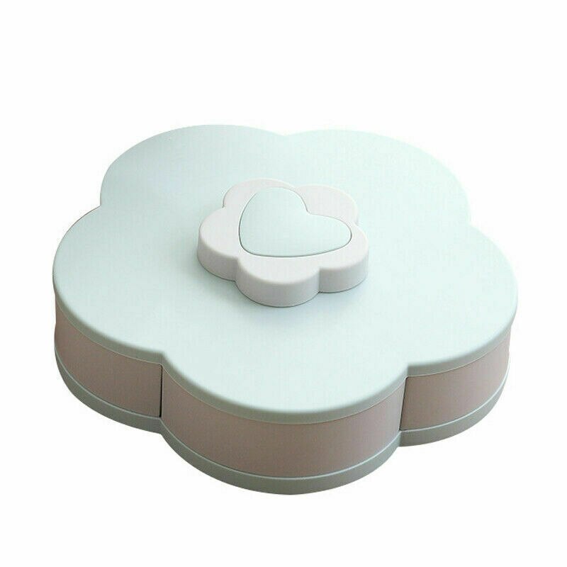 Faroot Flower Shaped Rotating Candy Box Dish Snacks Tray 5 Grids Compartments Dried Fruit Plate: Blue