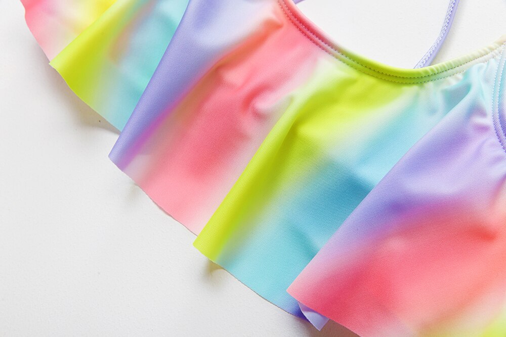 5-14Y Teenager Mädchen Badeanzug Zwei stücke freundlicher Biniki einstellen Regenbogen stil Mädchen Schwimmen Outfit freundlicher Bademode badeanzug