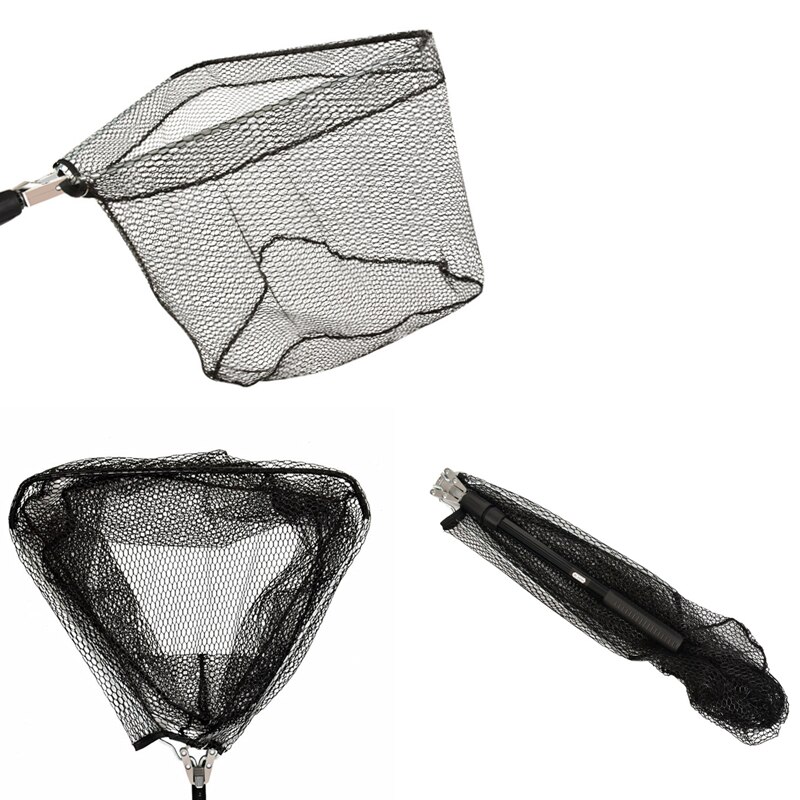 100cm Folding Fishing Net Aluminum Alloy Triangular Landing Net Telescoping Pole Rubber Dip Network