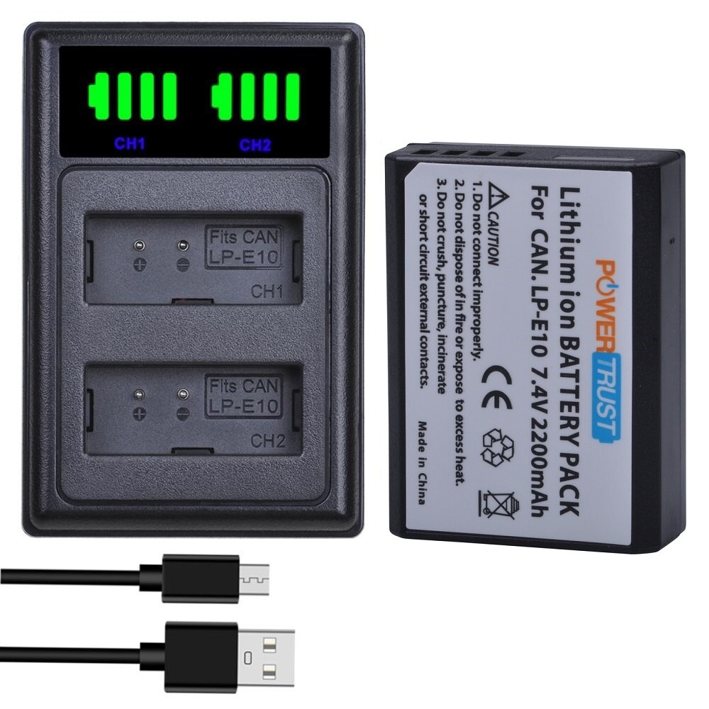 LP-E10 Battery and Dual Charger for Canon EOS Rebel T6, T7, T3, T5,Kiss X50, Kiss X70, EOS 1100D, EOS 1200D, EOS 1300D / 2000D: 1 pc kit