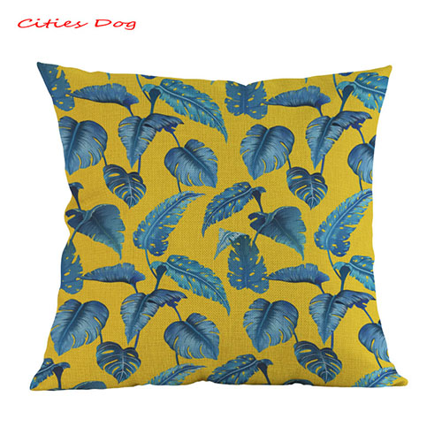 Cojín con de hojas de plantas tropicales, cojines decorativos para kussenhoes, funda de almohada de lino: T