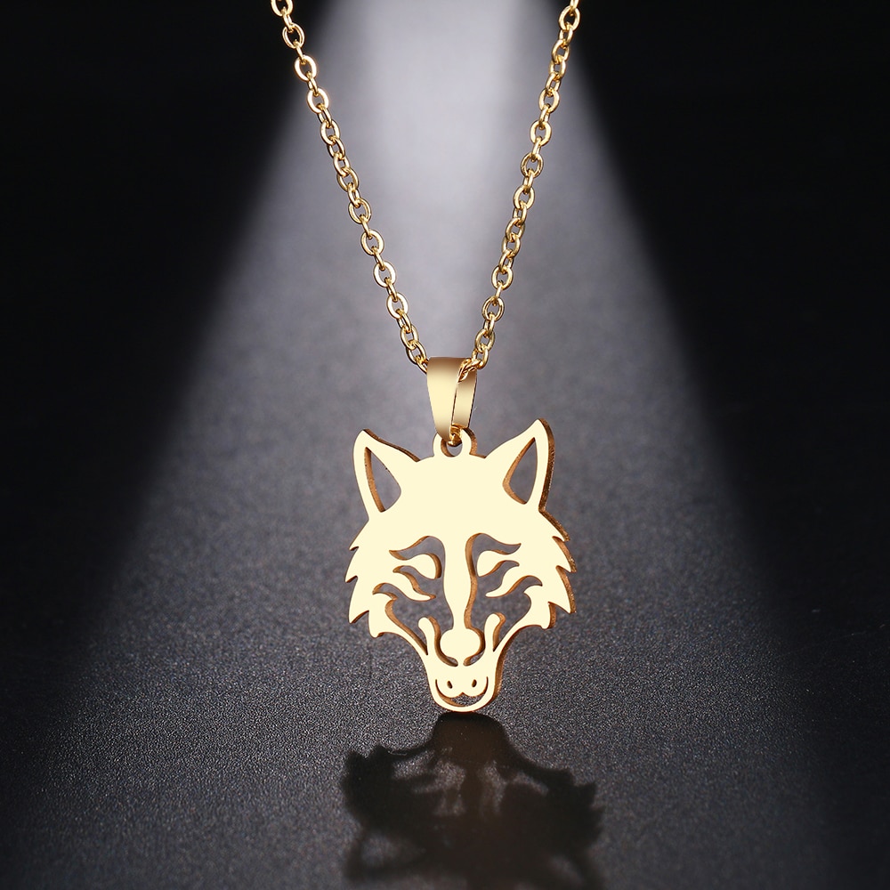 DOTIFI-collar de acero inoxidable para mujer y hombre, Gargantilla con cabeza de Lobo, colgante, joyería de compromiso