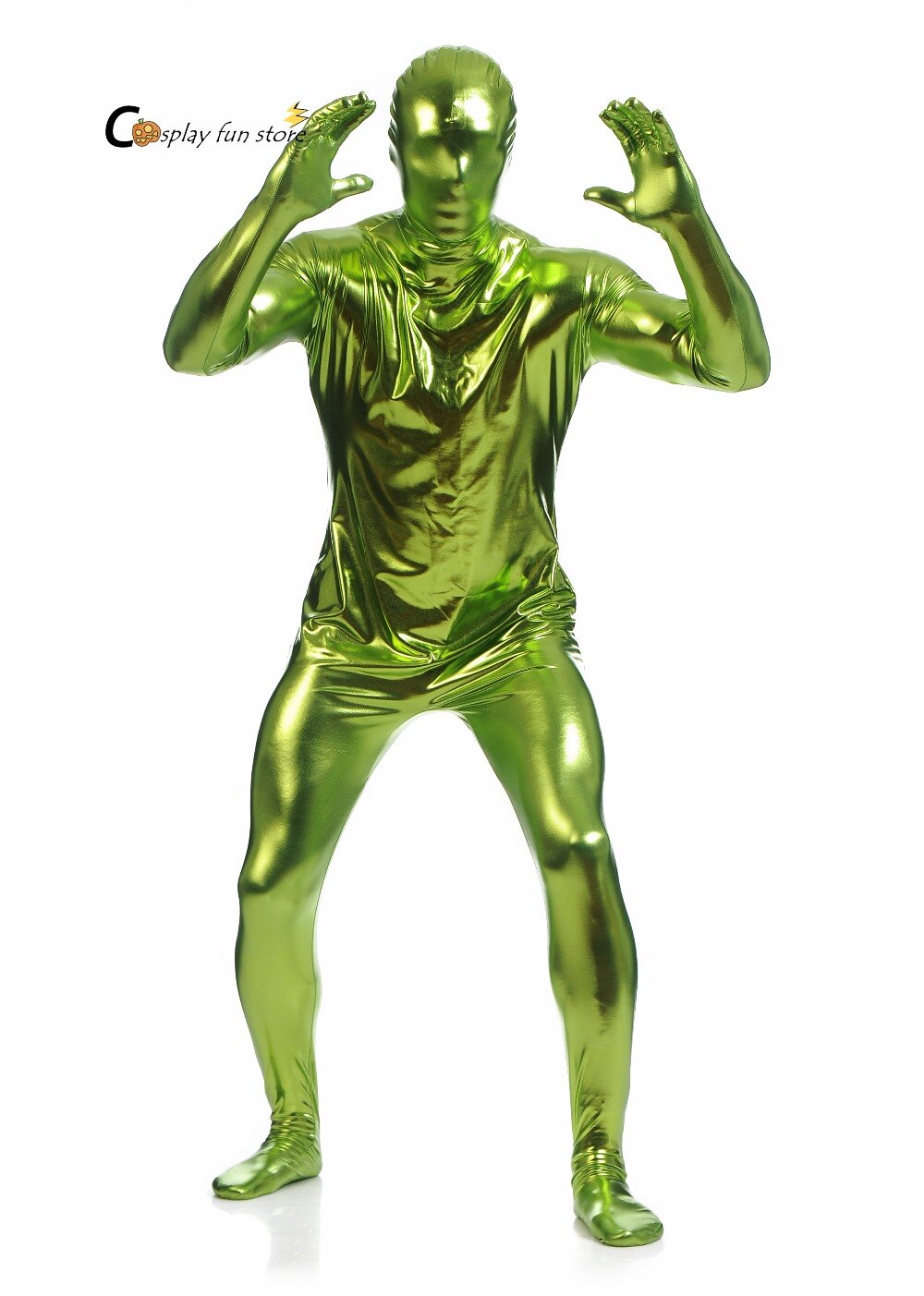 Body de LICRA brillante para hombre, traje de malla de color verde, metalizado, con cremallera, Zentai,