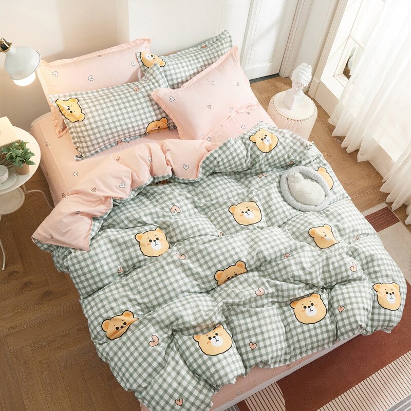 3/4Pcs Kawaii Beddengoed Sets Leuke Perzik Laken Set Met Kussensloop Voor Meisje Beddengoed Set Twin volledige Queen King Size Dekbedovertrek: 03 / Twin(1.2m bed)3pcs