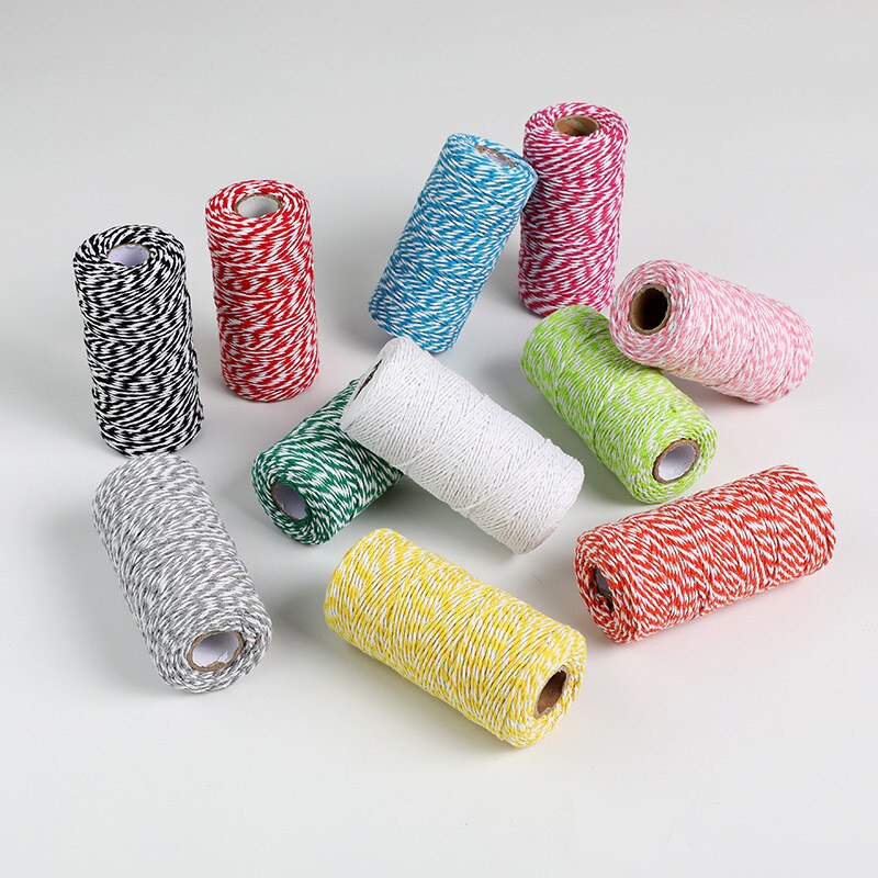 Cuerda de algodón de doble color para manualidades, Material de embalaje hecho a mano, hilo de algodón blanco y negro decorativo, cordón de costura trenzado de 2mm, 100m