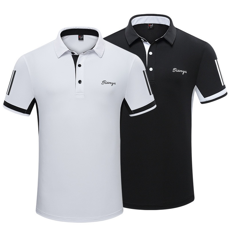 Sommer mænd t-shirt golf tøj herre kortærmet t-shirt åndbart skrue ned krave sports toppe hurtigtørrende sportstøj