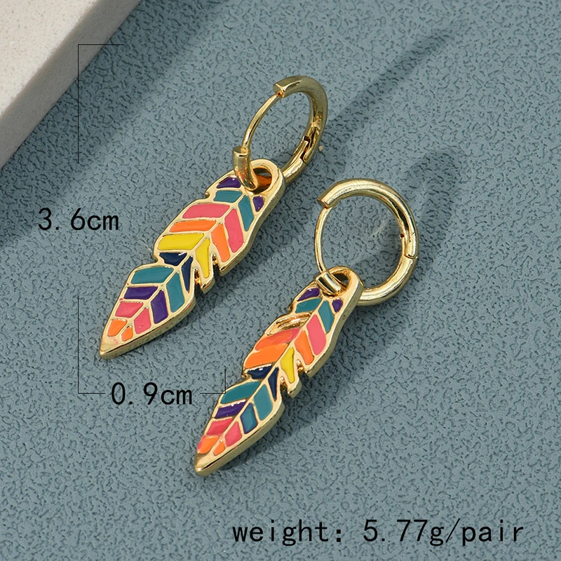 Pendientes de aro de Color dorado con forma de planta de Cactus y hoja esmaltada colorida para mujeres y niñas, pendientes Vintage bohemios con goteo de aceite, de joyería