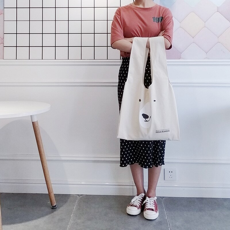 Cotton Canvas Eco Shopping Tote Shoulder Bag Handbag Print Polar Bear Face BF41
