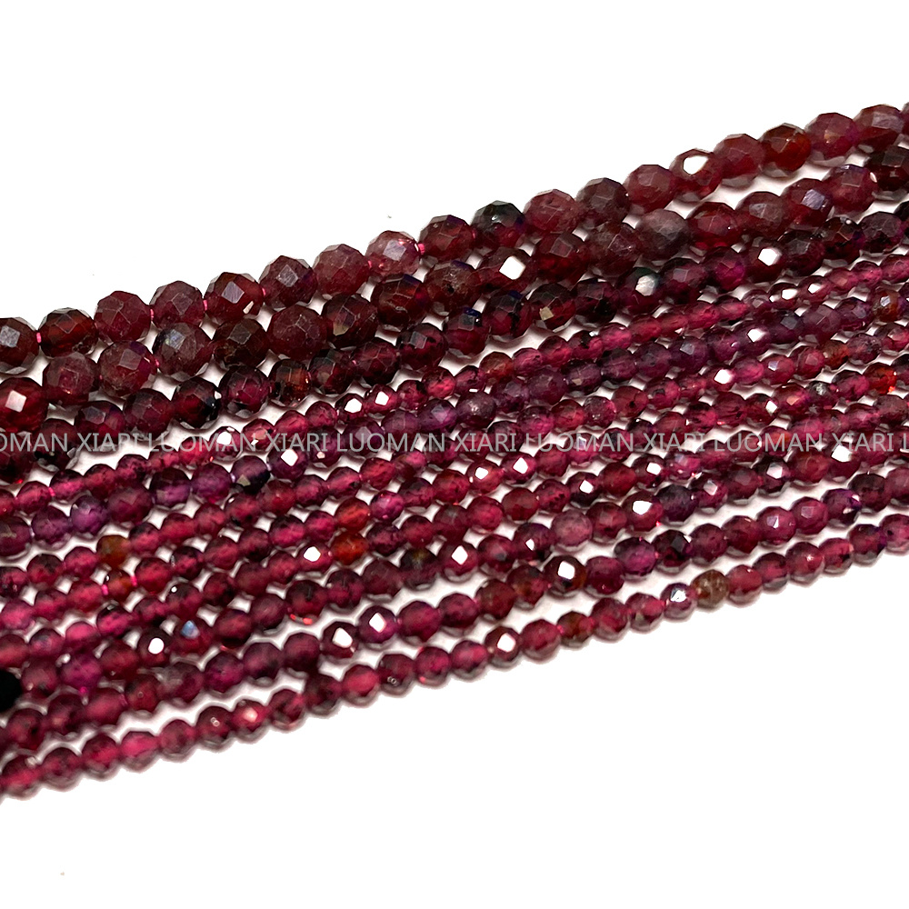 Perles fines en pierre naturelle grenat rouge à facettes, pierres précieuses rondes en vrac pour la fabrication de bijoux, breloque de collier et de bracelet à bricoler soi-même, 2-4mm