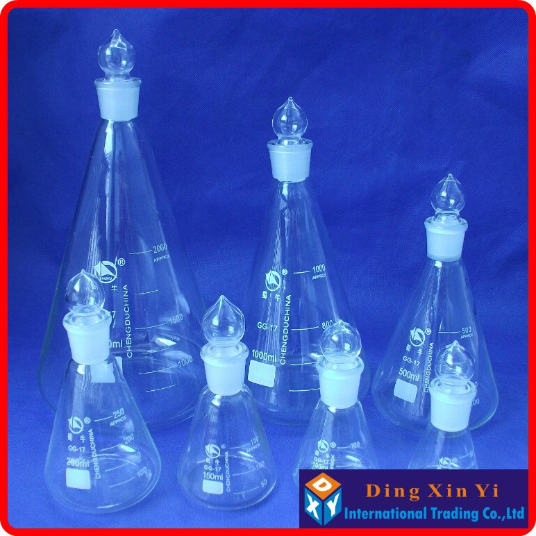 (6pieces/lot)250ml conical flask with cover,Conical flask with stopper,high borosilicate glass,