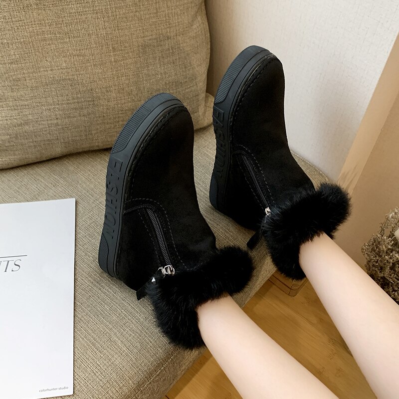 Vinterstøvler dame varme plus kashmir støvler læder diagonal lynlås dame ankelstøvler i bomuld om vinteren  u15-18