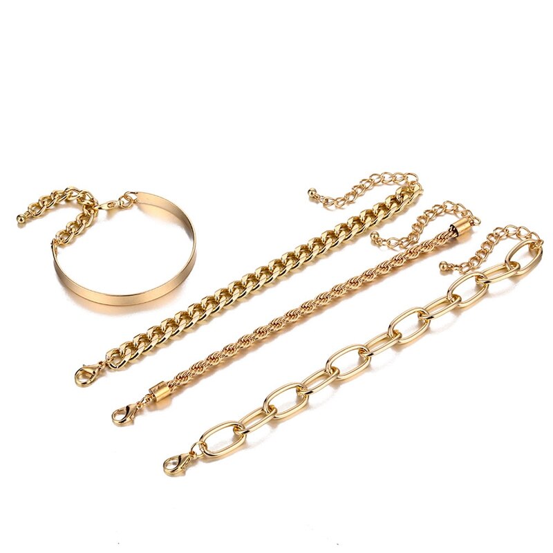 ZOVOLI Punk Gold Rock Heavy Metal Thick Chain Bangles Bracelet Cuban Link 4-Piece Bracelets Set For Women Boho Jewelry