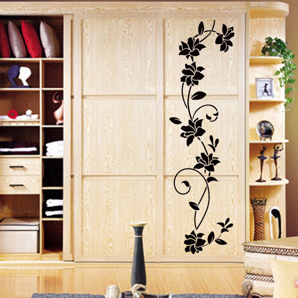 DIY Wall Sticker Closet Beatiful Flower Vine Decals Black Mural Removable Vinyl Art Home Decor Flowers Bedroom