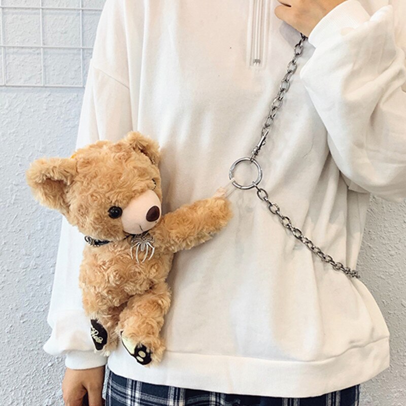 Girls Messenger Bag Bear Chain Plush Bag Korean Shoulder Women Small Bag: liantiao