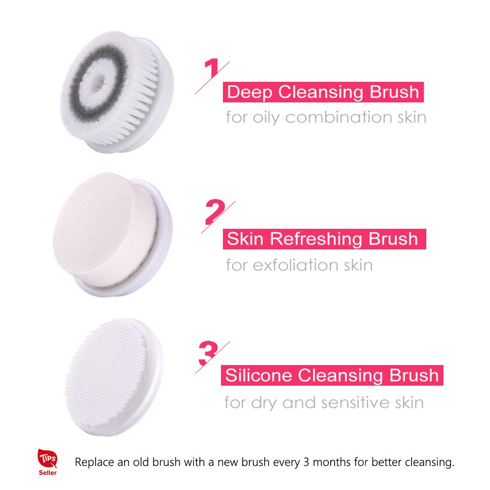 Face Cleansing Brush, TOUCHBeauty Waterproof Facial Spin Brush Set with 3 Brush Heads for Deep Cleansing, Gentle Exfoliating