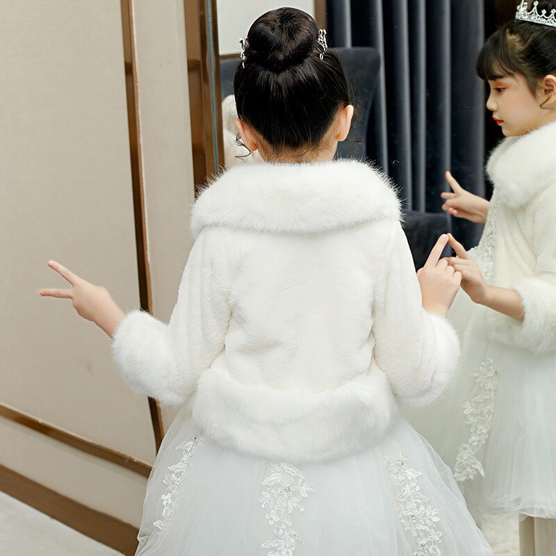 Enfants fourrure boléro pour filles fête bal fausse fourrure veste haussement d'épaules blanc Frower filles boléro fourrure Cape châle mariage veste