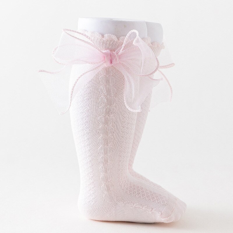 Kant Boog Baby Meisje Sokken Lente Zomer Baby Peuter Knie Sokken Kousen Zachte Katoen Kinderen Lange Sokken Baby Accessoires 0-1Y: pink / 0-12months