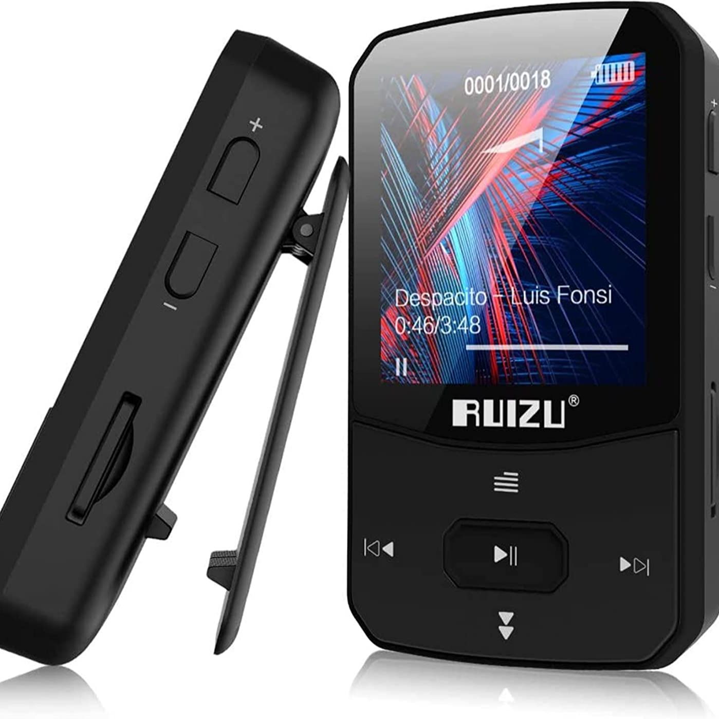 RUIZU X52 Sportowy odtwarzacz MP3 Bluetooth Przenośny klips Mini Walkman z obsługą ekranu FM, nagrywanie, zegar, radio z krokomierzem: 32GB