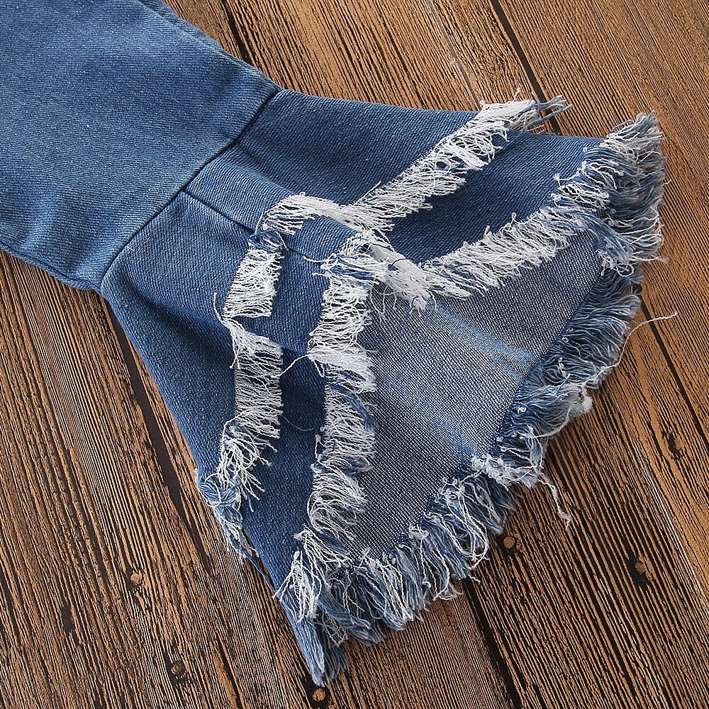 Tofs flickor byxor barn jeans utsvängda byxor barnkläder patchwork småbarn baby barn jeansbyxor barn & #39 ;s boot cut byxor