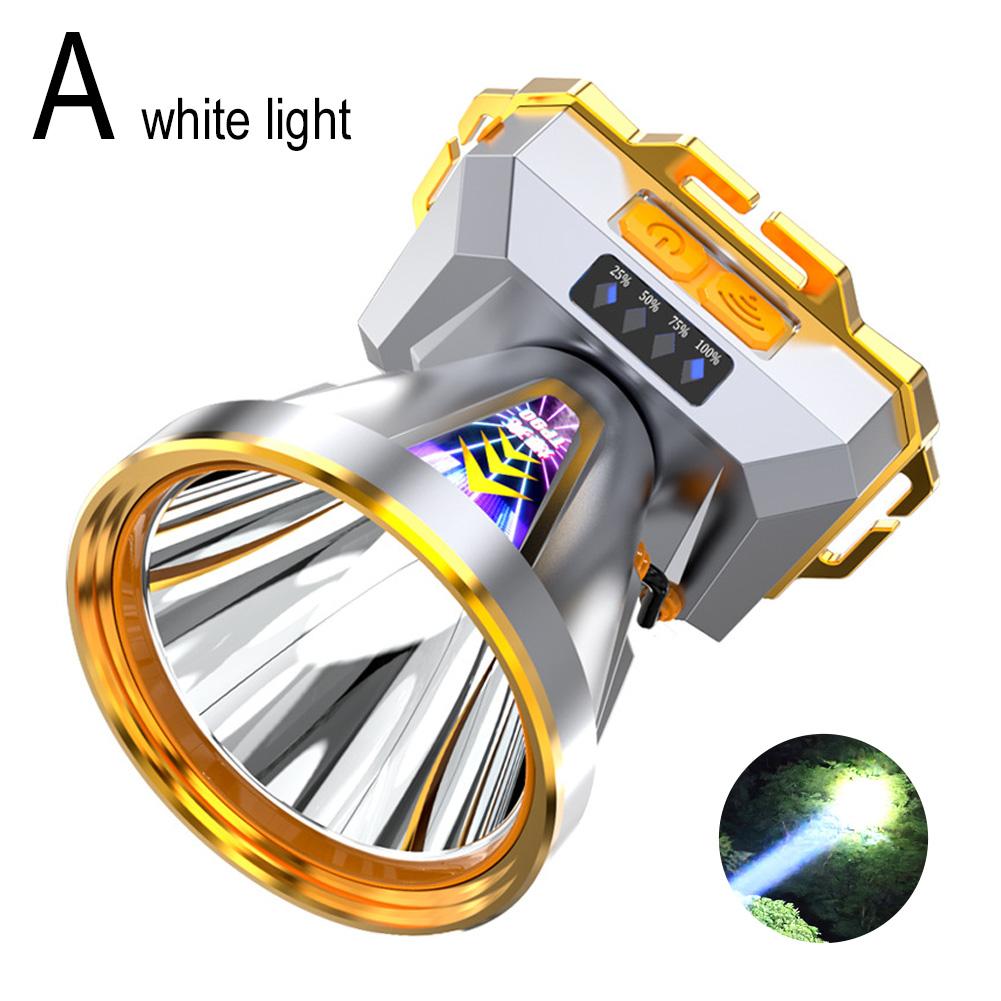 LED-Scheinwerfer, starkes Licht, superhelle, am Kopf montierte Taschenlampe, wiederaufladbarer Nachtangeln-Scheinwerfer für den Außenbereich: WHITE