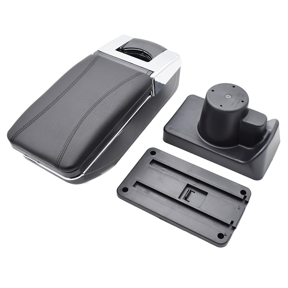 For Opel Astra H 2004 Storage Box Arm Rest Rotatable Cup Holder Armrest Black Leather