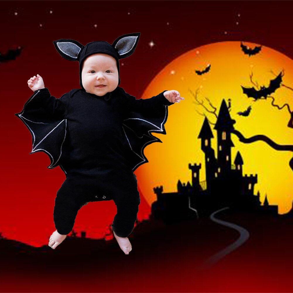 Halloween bebê recém-nascido roupas da criança do bebê meninos meninas halloween bat cosplay traje de manga longa macacão chapéu conjunto