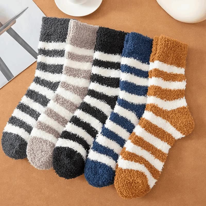 Meias listradas homem macio macio macio meias grossas coral veludo inverno quente casa piso interior terry toalha fuzzy sock masculino meias