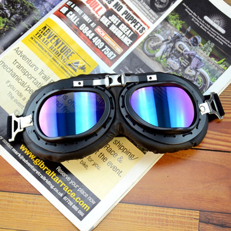 Lunettes de moto pour casque, pour pilote aviateur, rétro, en cuir PU, cuivre lunettes, pour Cruiser Cafe Racer: K