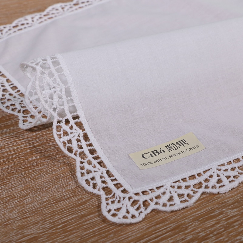 D003: Weiß Prämie baumwolle spitze taschentücher leer häkeln taschentücher für frauen/damen hochzeit