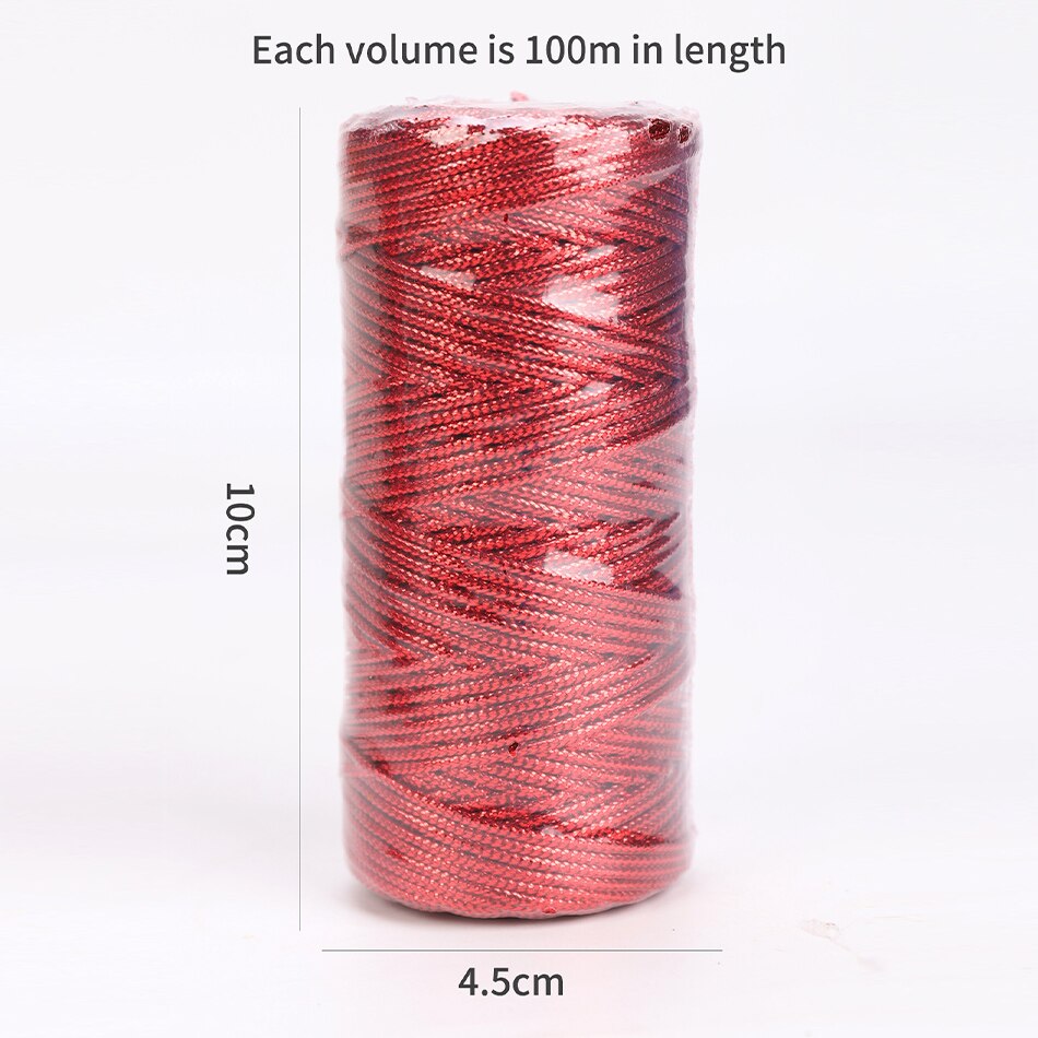 Cuerda de 100M y 1,5mm para manualidades, costura artesanal, cordón de macramé dorado y plateado, hilo trenzado para envolver , decoración textil para el hogar