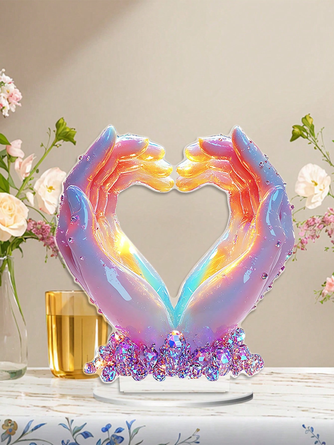 Palm ornaments, heart-shaped hand statues, love finger sculptures wedding ornaments, suitable for office home decoration.