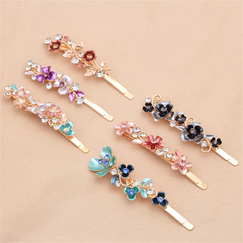 Pince à cheveux Vintage en forme de fleur en strass, Barrettes colorées en métal Floral et cristal pour fête, queue de cheval, accessoires pour femmes et filles