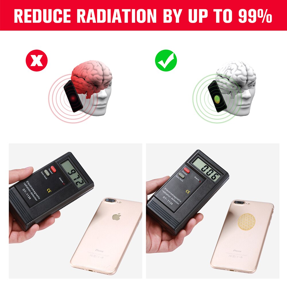 Pegatina antiradiación para teléfono móvil, , técnica de ahuecado, pegatina redonda dorada, 5 unids/lote