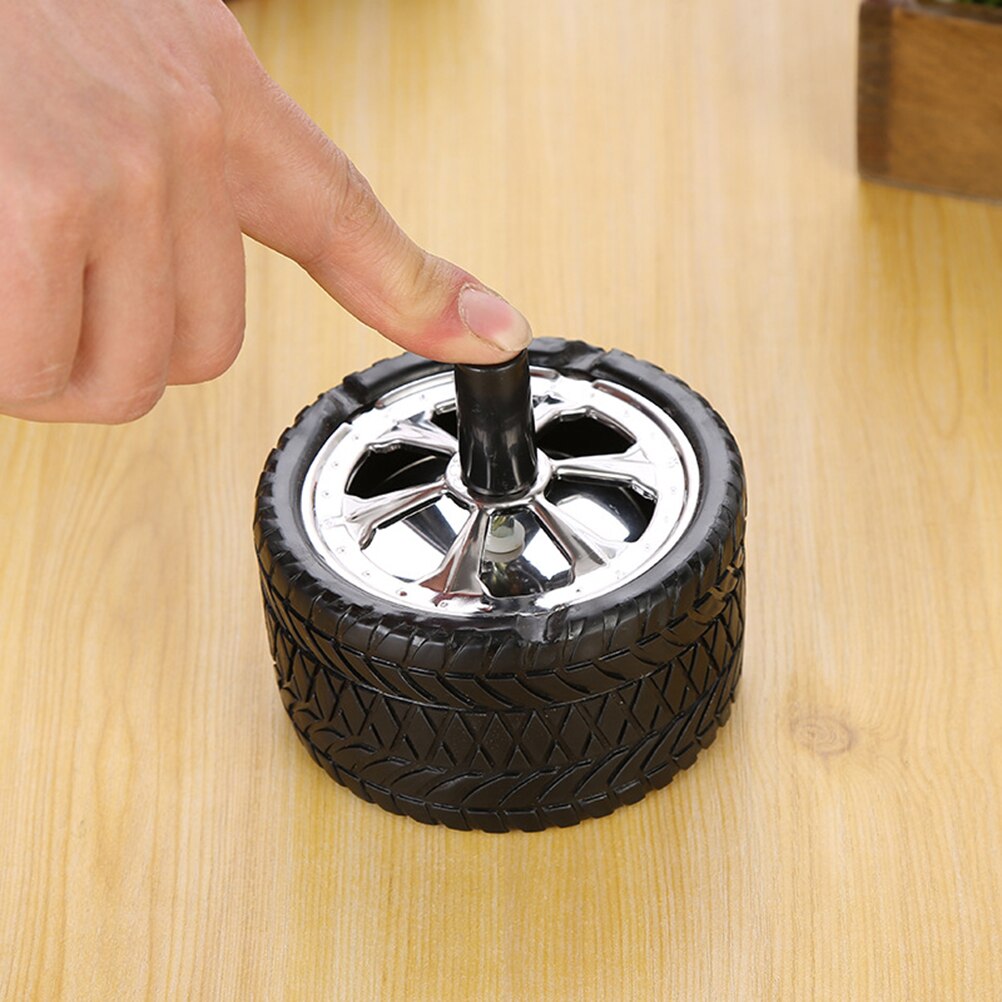 1pc Ashtray Car Tires Ashtray Press Rotary Portable Ash Tray Ashtray Metal Ashtrays with Lids Silicone Ashtray (Black)