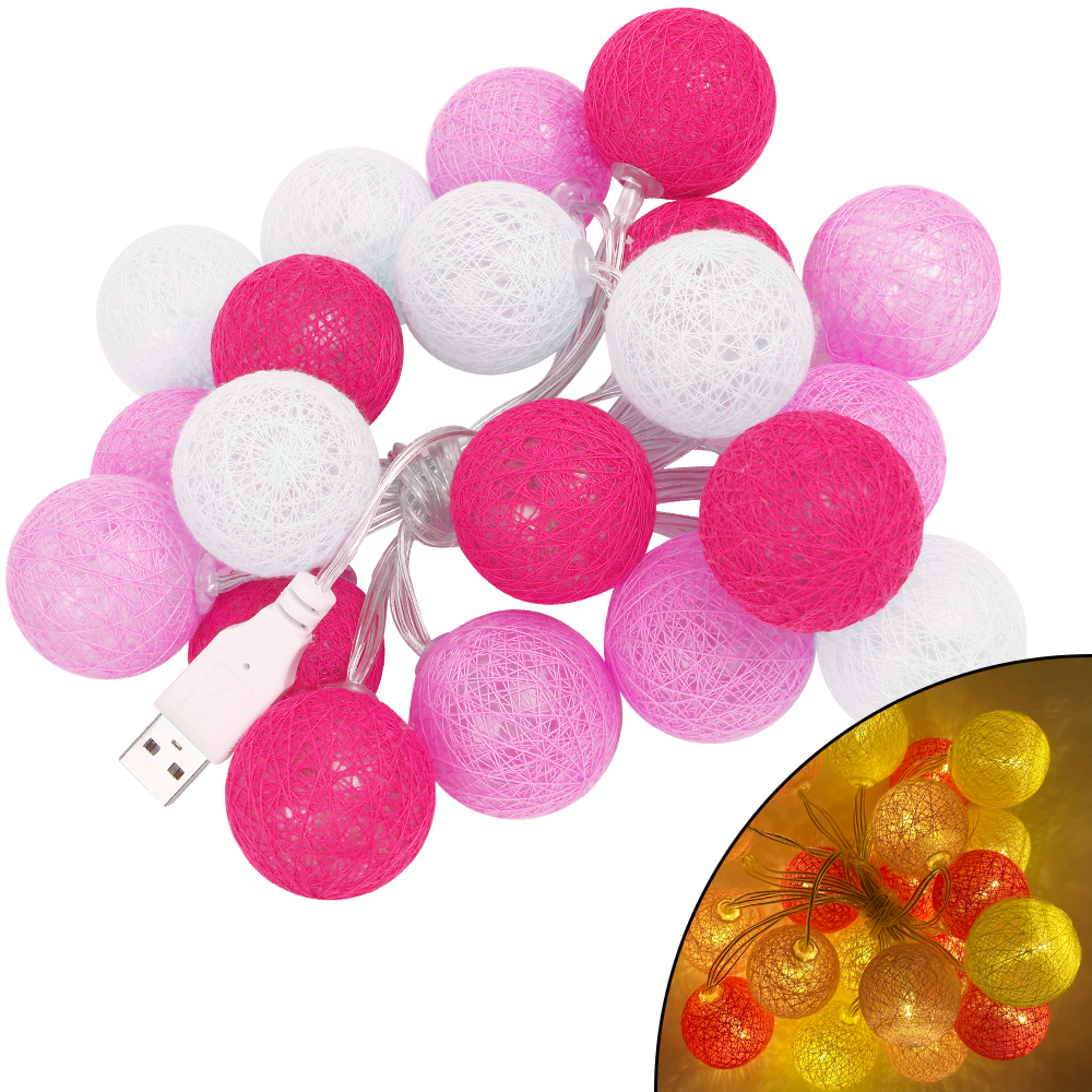 Baumwolle Ball LED Lichterketten 20 LEDs Batterie Betrieben Und USB Powered für Ostern Halloween Weihnachten Partei Wohnkultur: Pink warm / By Battery