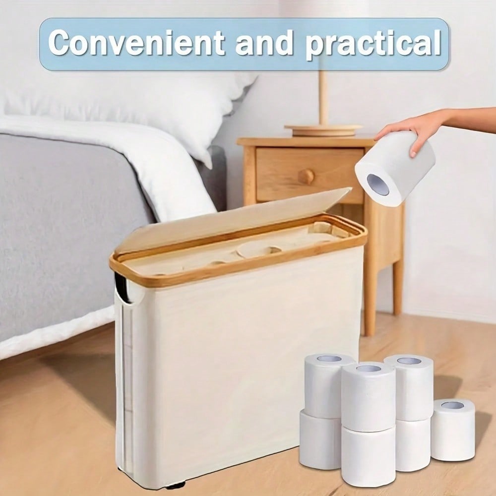 Bamboo Toilet Paper Holder , Multi-Functional Collapsible Bathroom, Bedroom, Dormitory Storage Basket, Laundry Basket