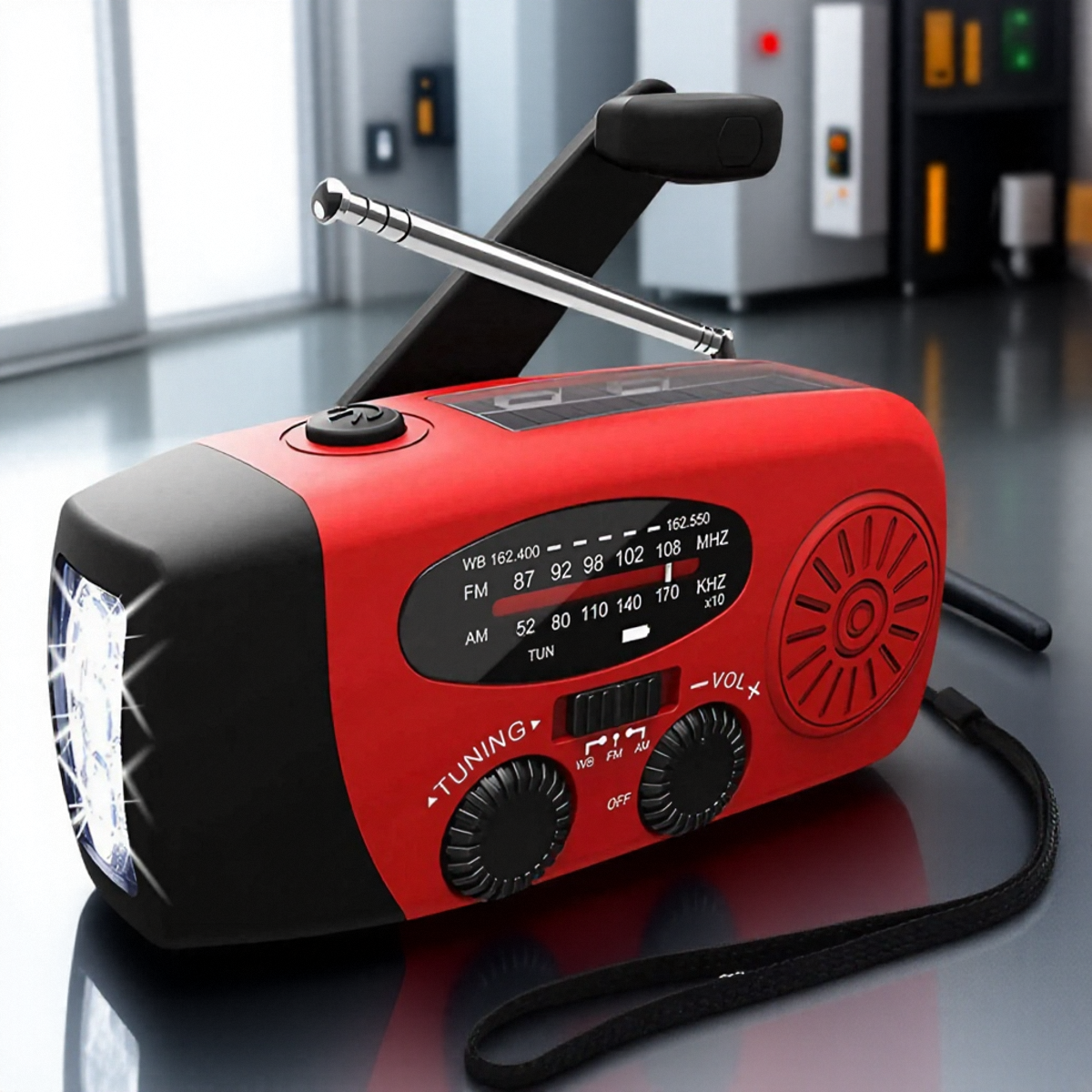 Radio pogodowe Awaryjne wielofunkcyjne radio FM AM WB Korba ręczna Solar USB Ładowanie 2000mAh Power Bank Latarka LED: Srebrny