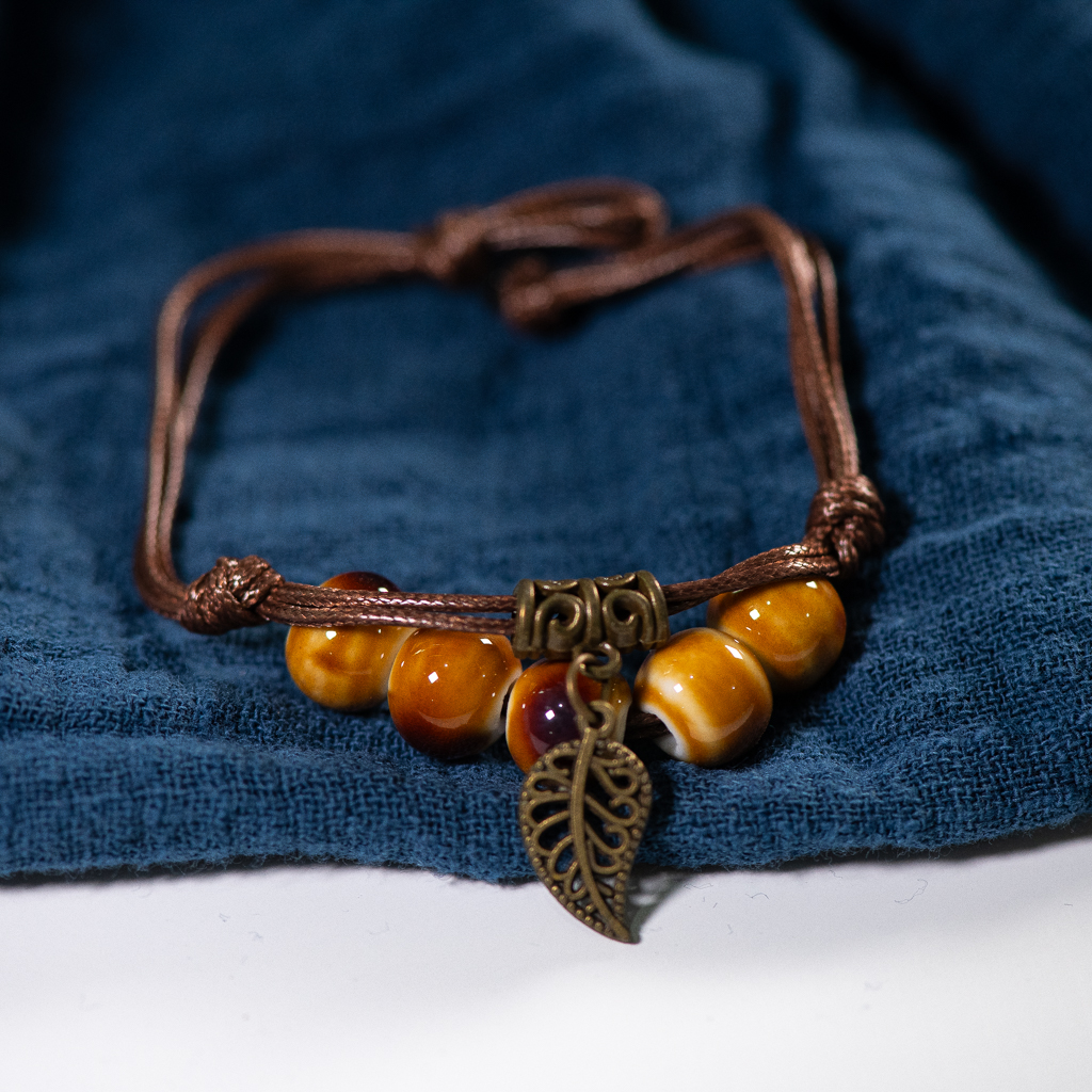 Pulsera de Cerámica con Cuentas - Cuentas Redondas - Estilo Vintage - Joyería para Mujer: Verde dragÃÂ³n
