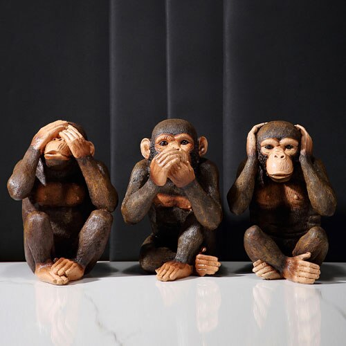 Hars Beeldjes Retro Aap Ornamenten Zen Dier Beeldje Bureau Decoratie Orangutan Simulatie Standbeeld Moderne Home Decor: 3 Pcs