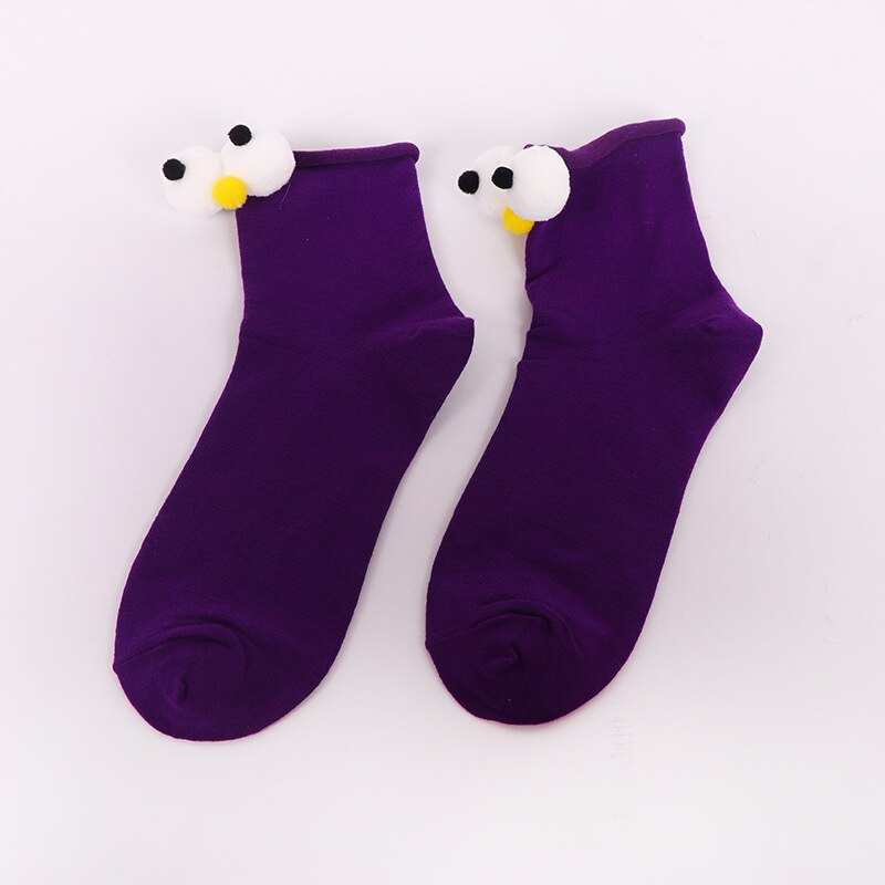 South Korean Girl Socks Style Big Eyes 13 Colors Cartoon Cotton Cute  Interesting Short Socks: Purple