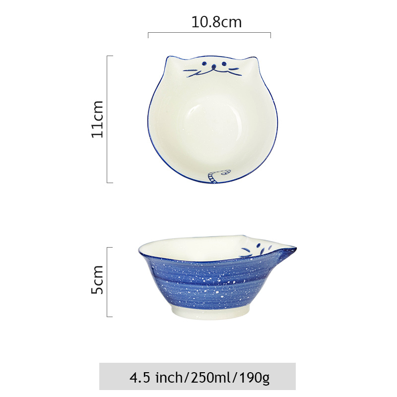 1pc dos desenhos animados kitty cerâmica jantar tigela pintados à mão gato porcelana tigela de arroz tigela de macarrão tigela de sobremesa utensílios de mesa: 4.5 inch Blue