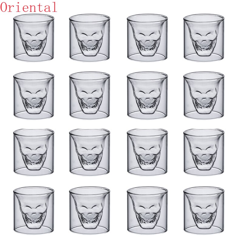 2-16Pcs Skull Cup 25Ml Dubbel Transparant Glas Bier Whiskey Vodka Wijn Water Champagne Cocktail Wijn Bril koffie Melk Mokken