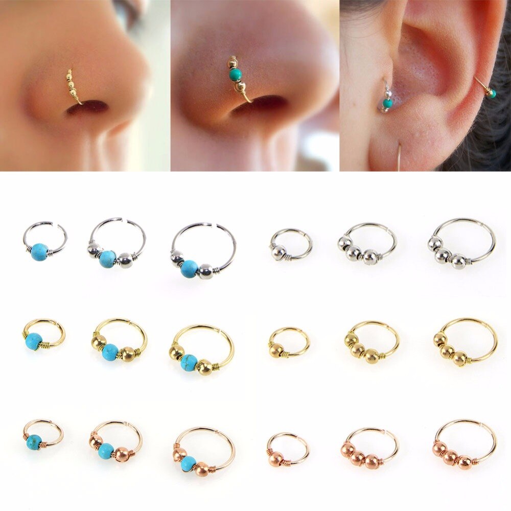3 Stks/set Retro Ronde Kralen Nose Ring Neusgat Hoop Piercing Sieraden Hip Hop